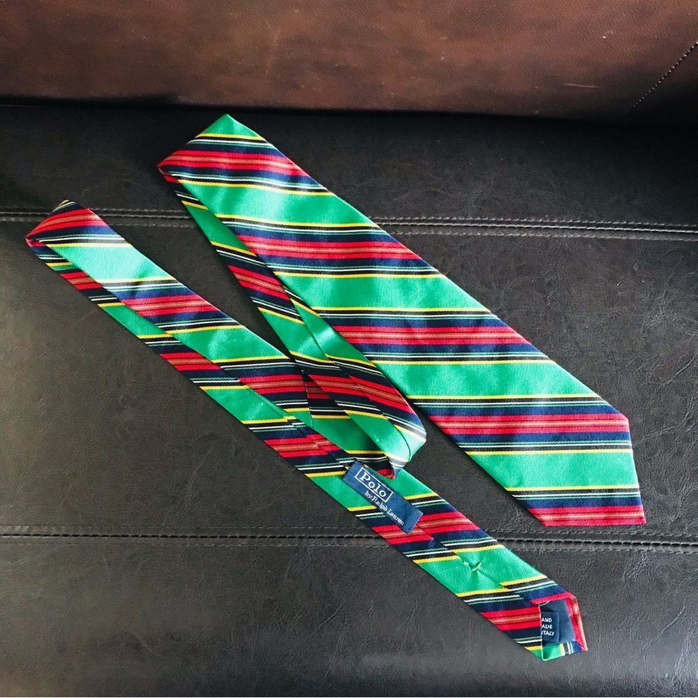 Polo by Ralph Lauren Men's Striped Green Silk Tie Vintage